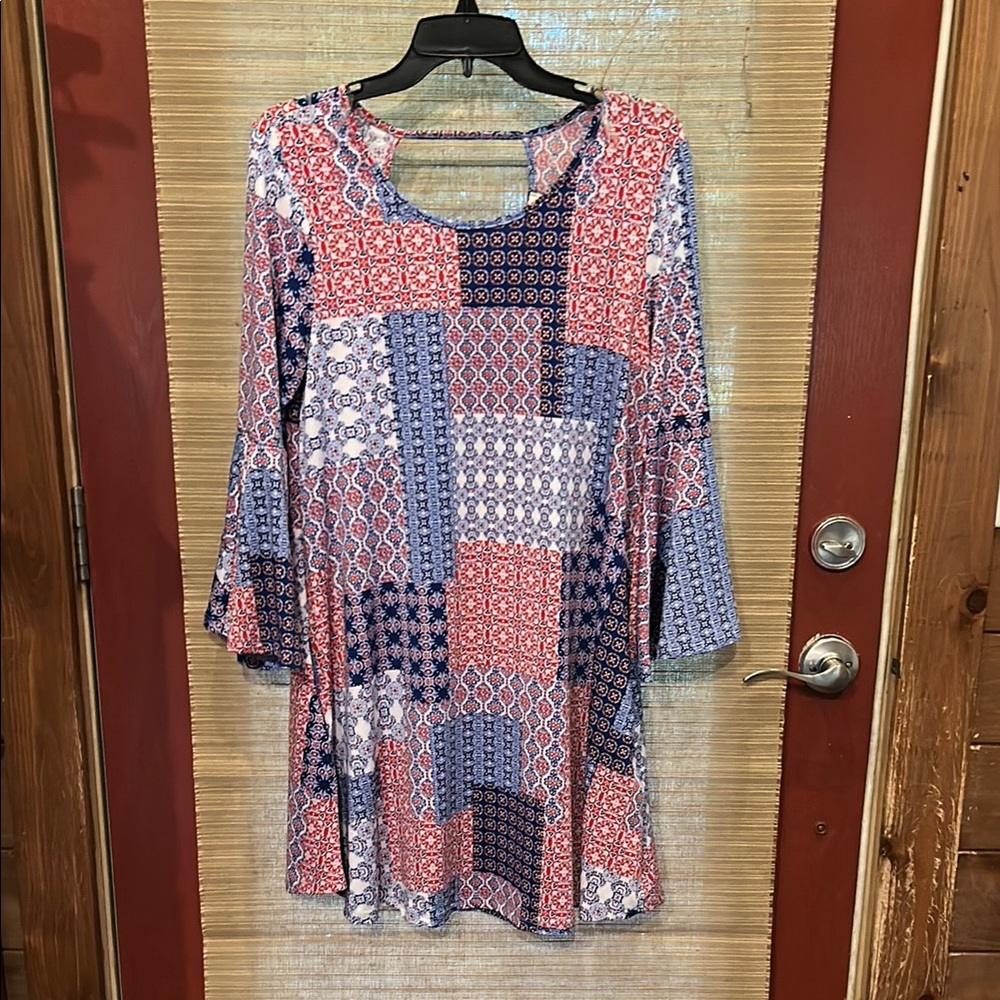 Entro Red, White and Blue Patchwork Boho Dress